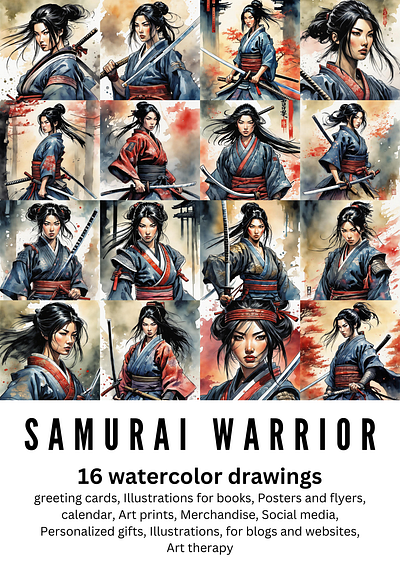 Samurai Warrior - 16 Watercolor drawings samurai warrior