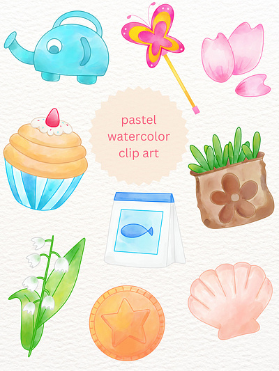 Pastel Watercolor Clip Art Collection. digital art graphic design watercolor