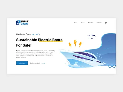 Electric boat website banner banner boat design electric explore graphic design header hero hero image illustration landing page minimal modern sale sea ship ui design web design website banner website design