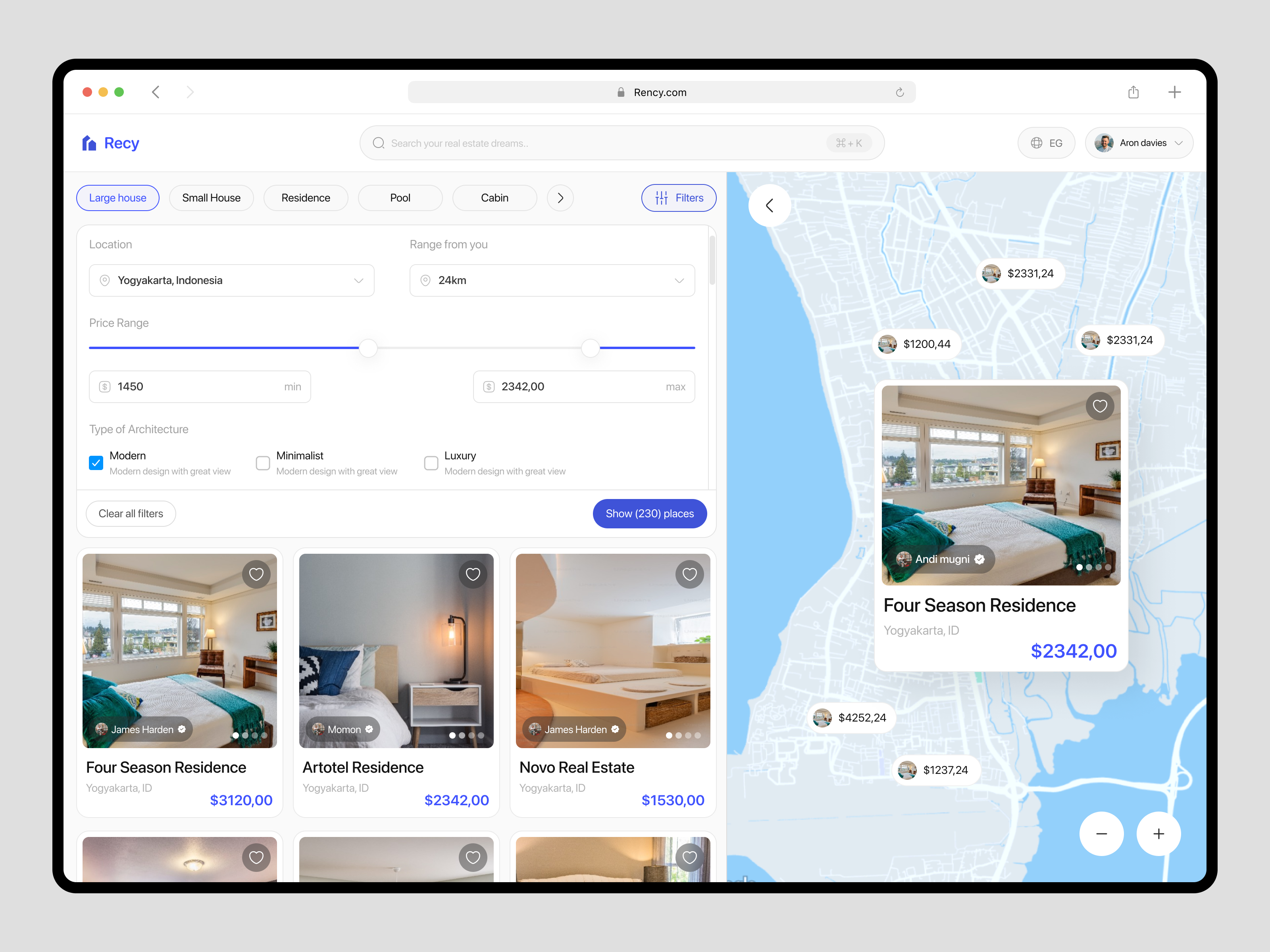 Recy - Real Estate Dashboard apartment buy clean dashboard design product design property real estate real estate dashboard ui