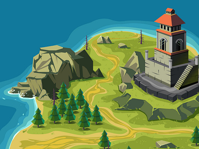 Tower Island assets game gamedesign illustration island levelmap map runner sea tower vector