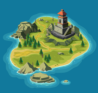Tower Island assets game gamedesign illustration island levelmap map runner sea tower vector