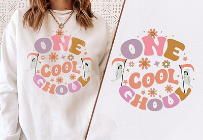 One Cool Ghoul T-shirt Design 60s inspired tee boho chic t shirt colorful retro motifs colorful retro vibes flower power chic funky artwork tee groovy style hippy fashion trends peace and love vibes psychedelic fashion retro cool shirt retro graphic print throwback era shirt vintage nostalgia top