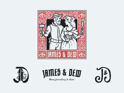 James & Dew Logo Design antique brand design brand identity branding branding design character frame hand drawn hand lettering illustration illustrator lettering logo logo design love medieval monogram ornamental vintage visual identity