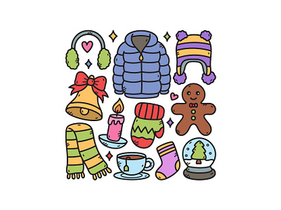 Winter Doodle Set crystal ball cute doodle glove icon illustration scarf vector winter