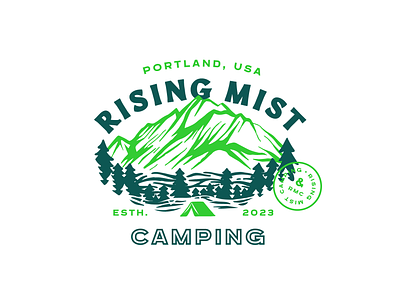 Rising Mist Camping badge branding camp design graphic design illustration logo mist moutain nature oregon portland retro rising simple tent trees typography vector vintage