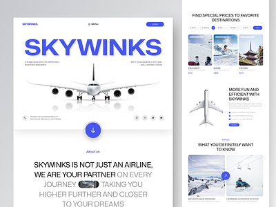 Skywinks - Flight Booking Landing Page airplane booking clean design flight flight booking flight booking website flight ticket flight website landing page travel travel website traveling ui vacation web design website