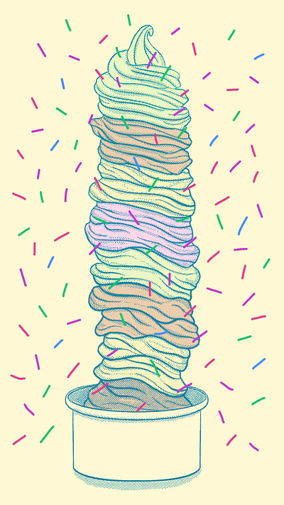 Froyo Fun birthday celebration froyo frozen yogurt halftone hand drawn ice cream illustration sloppy soft serve sprinkles