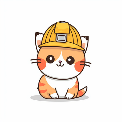 A cute cat playing wearing a construction hat animal beautiful branding construction graphic design hat illustration vector