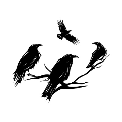 Bird Silhouette birds crow graphic design old tree vector