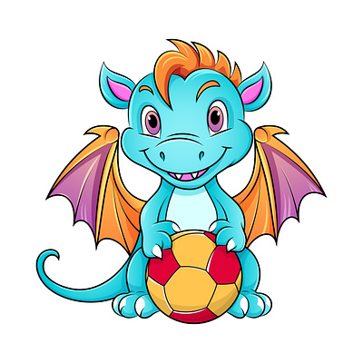 Cute Dragon Plays with a Ball ball beautiful coloring book page coloring page cute dragon graphic design illustration play vector