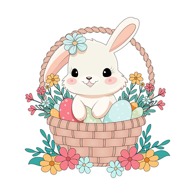 Cute happy easter bunny basket bunny cute easter flowers happy