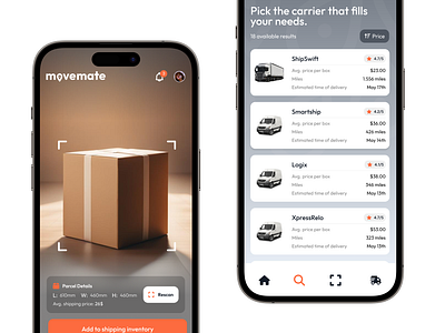 MoveMate • Smart Shipping App Concept ar logistics mobile app parcels product design shipping tracking