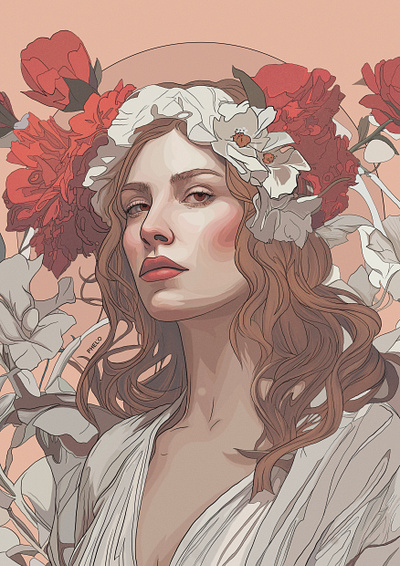 Sophia art digital flowers illustration painting portrait red woman
