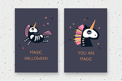 Halloween greeting cards cute graphic design greeting card halloween halloween design illustration kids kids illustration magic scary unicorn
