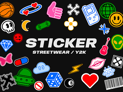 Sticker Vector Streetwear/Y2K acid badges brand identity branding cute illustration free graphic design groovy logo logos patches retro sticker sticker cute sticker pack streetwear vector vector cute vector design y2k