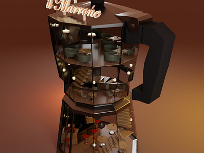 il Marrone Cafe-Restaurant 3d 3d art 3d design 3d designer 3d modeling ble blender blender 3d cafe design coffee coffee shop design graphic design interior design isometric moroccan designer morocco