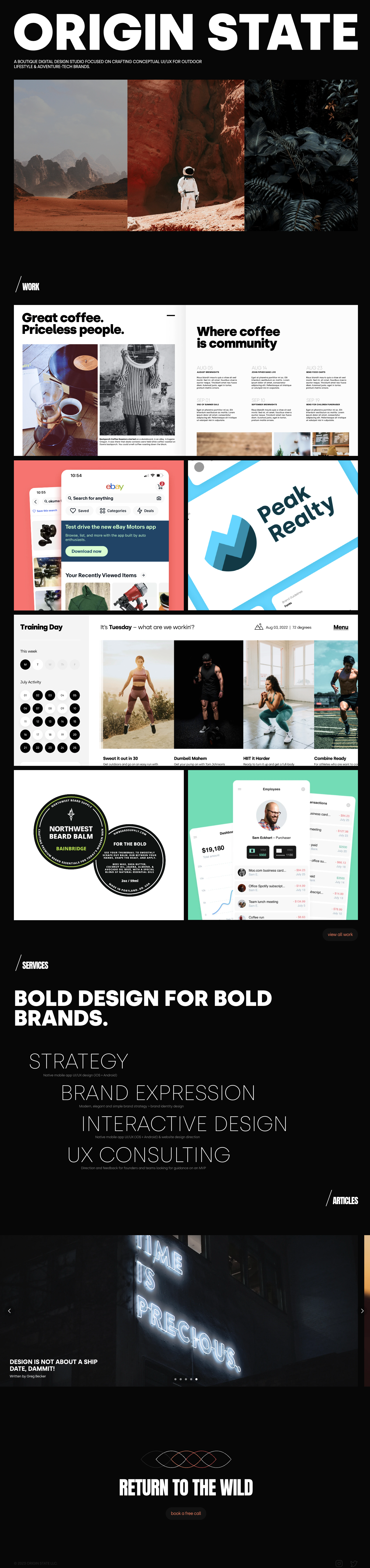 Origin State Studio Website (2.0) bold clean dark website