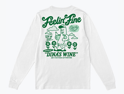 Feelin' Fine, Drinkin' Wine apparel branding character design hand lettering illustration merchandise screen print typography