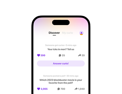 Curio - Ask, Share & Discover app design gen z graphic design illustration inspiration interface mobile app shots ui ui design