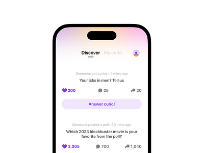 Curio - Ask, Share & Discover app design gen z graphic design illustration inspiration interface mobile app shots ui ui design