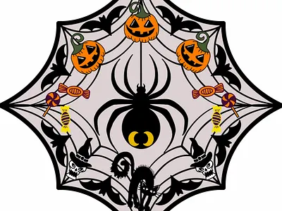 Halloween Web Illustration & Pattern Nº1 black widow spider halloween halloween bats halloween black cat halloween candy halloween pattern halloween pumpkin halloween skull halloween spider halloween surface pattern design halloween web halloween witch hat