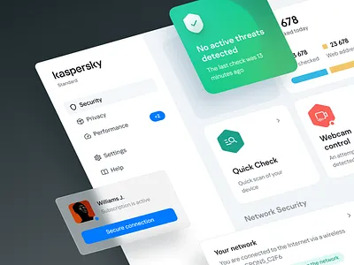 Security App app clear concept dashboard desktop flat kaspersky light menu security ui white
