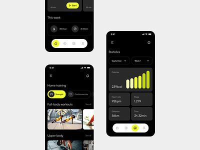Gym App app cardio dark mode design gym health home product sport ui ux