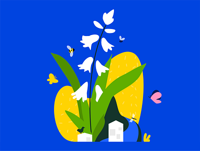 Let the flowers grow affinity designer bee bell butterfly city contrast flat flower garden hand drawn illustration insect nature oversized plants rewild river texture vector wild