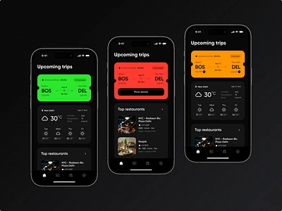 Travel Mobile App air airplane app booking calendar design flight fly ios molile restaurants ticket travel travel app trip ui ux weather