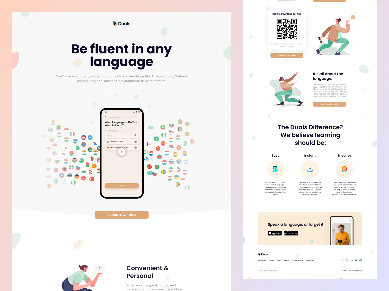Duals App Landing Page Design app design app landing page color design homepage interface minimal mobile product service ui ux web web design website