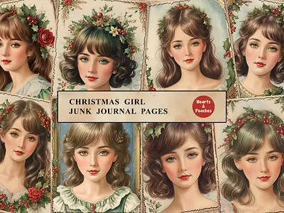 Christmas Girl Junk Journal Pages christmas christmas printable journal christmas printable pages christmas scrapbooking christmas tales christmas tree design digital art digital download graphic design holiday ephemera illustration retro christmas santa claus junk journal pages snow stickers vintage christmas ephemera watercolor winter xmas