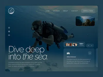 Scuba Diving Dive Academy Website Landing Page Inspiration above the fold academy design dive landing minimal scuba dive scuba diving ui ux water website