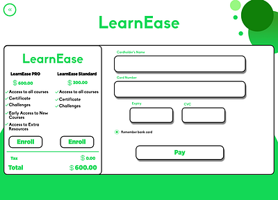 Paymente Page at LearnEase credit card online plataforming payment payment design payment page studying ui