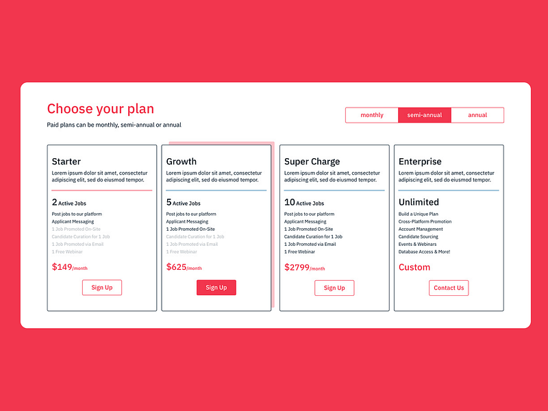 Pricing Table - Saas cards design price pricing table product design table ui ux