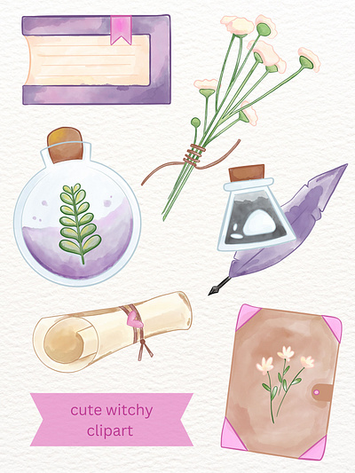 Pastel Witchy Watercolor Collection clipart. digital art watercolor