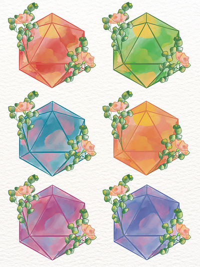 Watercolor d20 Collection clipart digital art watercolor