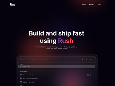 Rush- Build and ship fast branding gradient gradient website landing pages ui website design