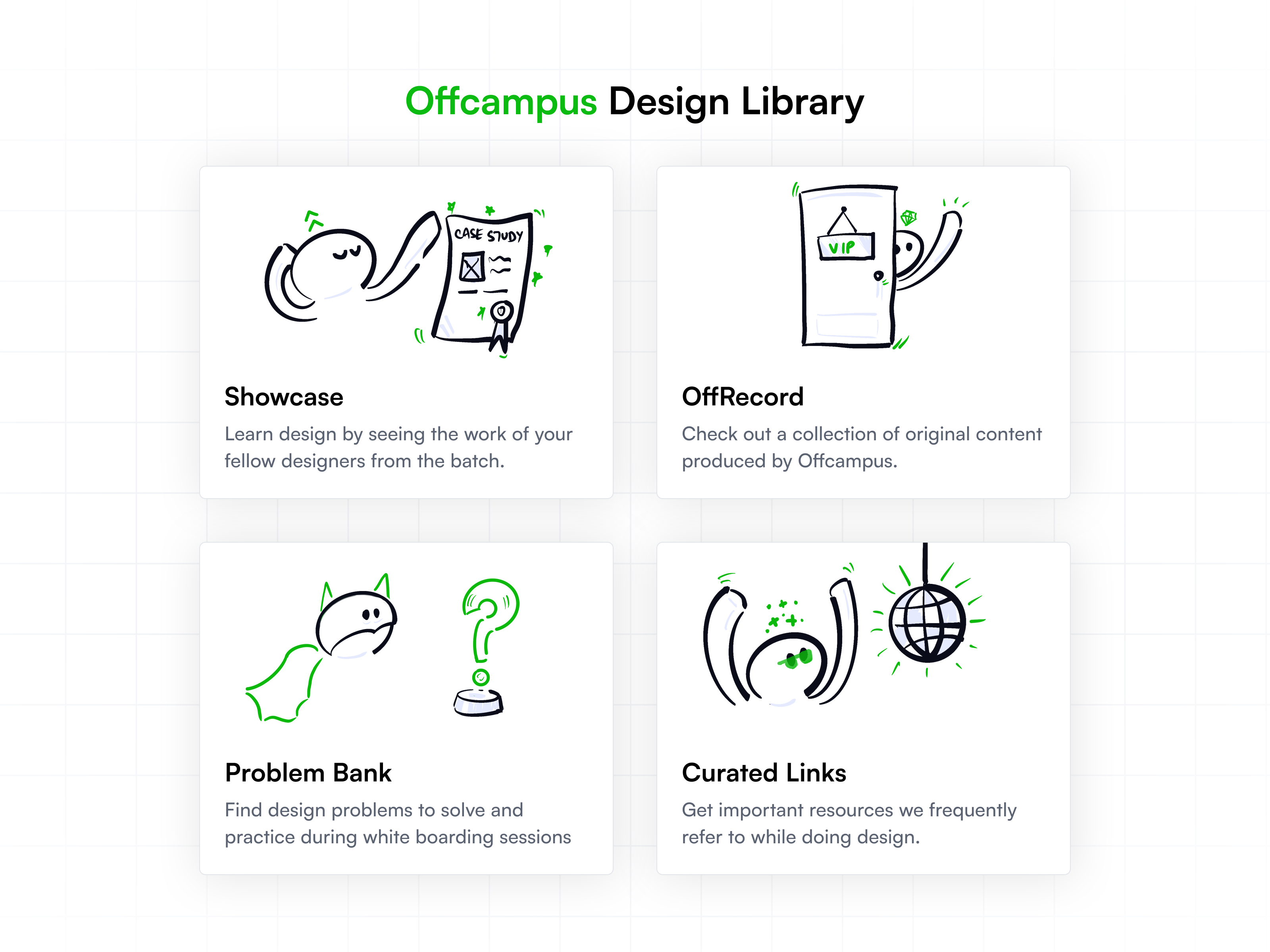 Design Library Doodles art bootcamp branding cohort design program doodle graphic design illustration knowledge bank learning library minimal offcampus procreate program resources simple
