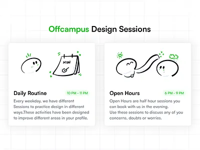 Design Session Doodles cohort communications community design interactions designers doodles graphic hand drawn handbook illustration minimal offcampus procreate program routine schedule sessions simple