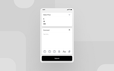 Daily UI 027 - Dropdown app branding comment design drop dropdown figma graphic design grey icon illustration logo price submit ui ux