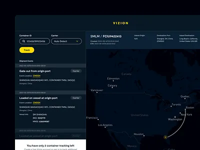 Container Tracking Dashboard ui