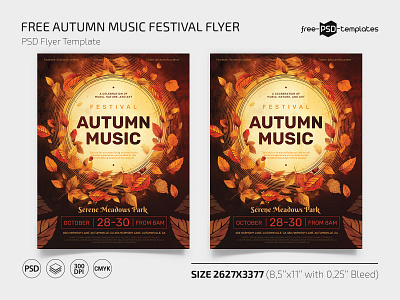 Free Autumn Music Festival Flyer Template in PSD autumn design event events fall festival flyer flyers free freebie music photoshop print printed psd template templates