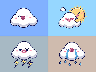 Cloud Weather Character☁️⛅🌩️🌧️ angry character cloud cute emoticon expression face hug icon illustration logo love rain sad sky sun thunder thunderbolt water white