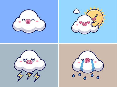 Cloud Weather Character☁️⛅🌩️🌧️ angry character cloud cute emoticon expression face hug icon illustration logo love rain sad sky sun thunder thunderbolt water white