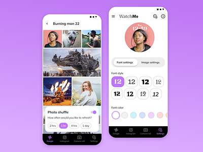 WatchMe - Android App android app mobile mobile app photo settings product design select photo tabs toggle ui ui design ux ux design ux ui design watch app