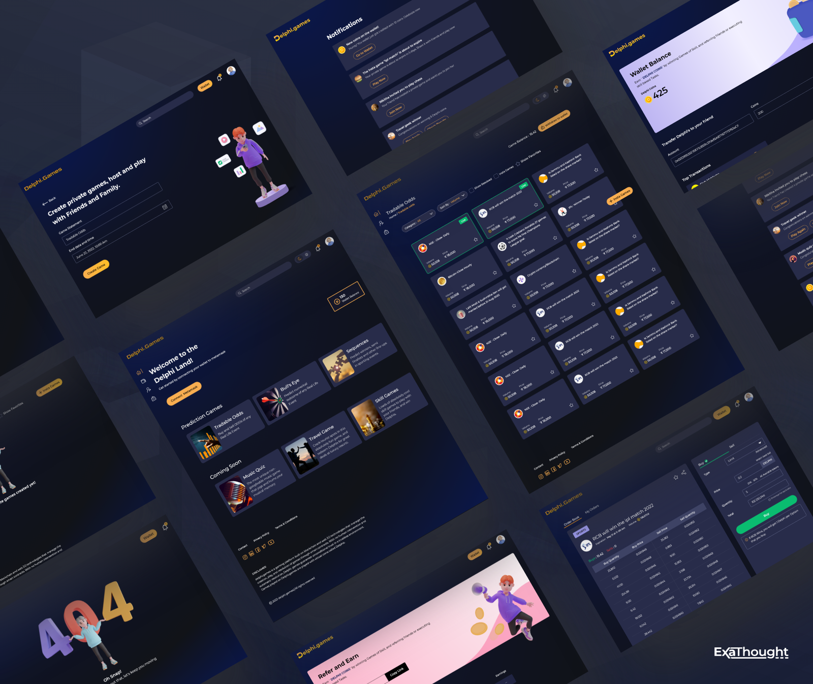 Delphi.games app- Web Responsive design | Blockchain | NFTs 3d android blockchain branding challenges dark theme games gaming gifts illustration ios landing page mobile nft notifications responsive rewards wallet web