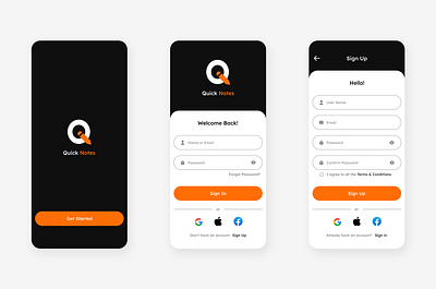Sign Up Page for Quicknotes App login page login screen quicknotes signup page signup screen ui ui design ui screen ui ux