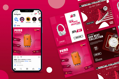 Social Media Post vol-3 (Product) advertisement banner graphic design headphone instagram ad posters product ads promotion shoes sneakers socilal media post travel bag visual watch