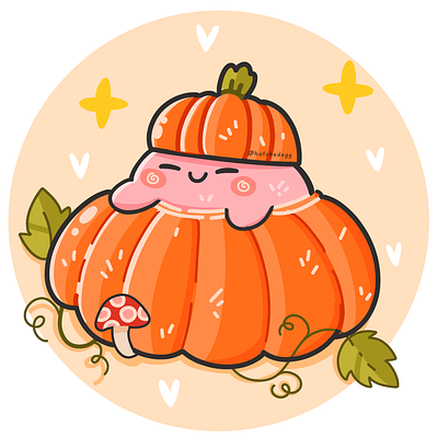 Kirby pumpkin head art digital art drawing halloween happy illustration illustration kirby